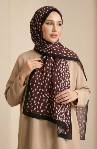 وشاح ناعم منقوش 70387-02 بني داكن 70387-02
