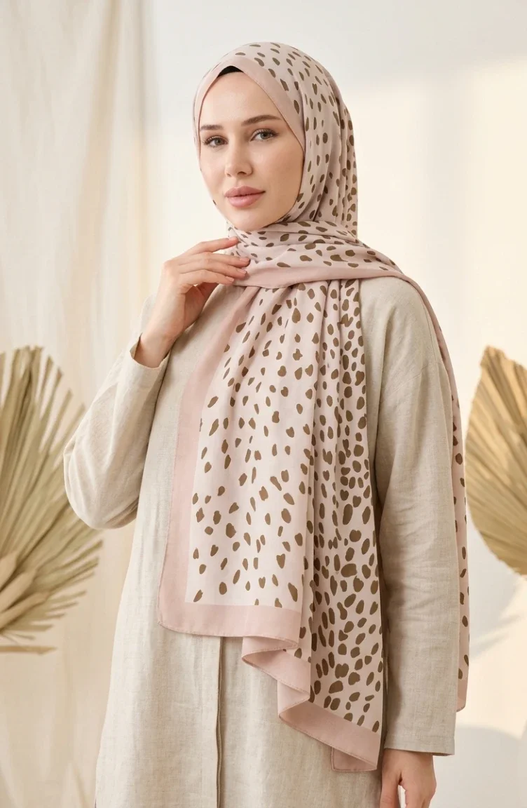وشاح ناعم منقوش 70387-04 بيج 70387-04