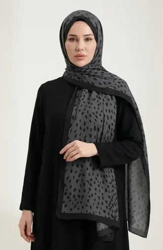 وشاح ناعم منقوش 70387-09 رمادي دخاني 70387-09
