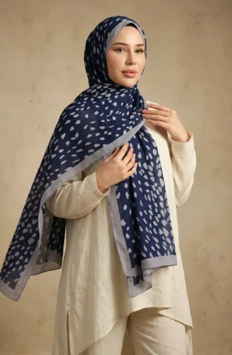 Patterned Soft Scarf 70387-10 Navy Blue 70387-10