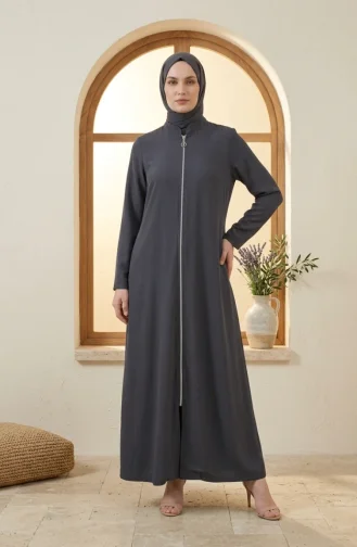 عباية رياضية بجيبين وخيطين 4027-02 رمادي داكن 4027-02