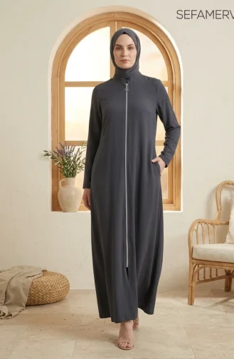 عباية رياضية بجيبين وخيطين 4027-02 رمادي داكن 4027-02