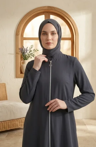 عباية رياضية بجيبين وخيطين 4027-02 رمادي داكن 4027-02