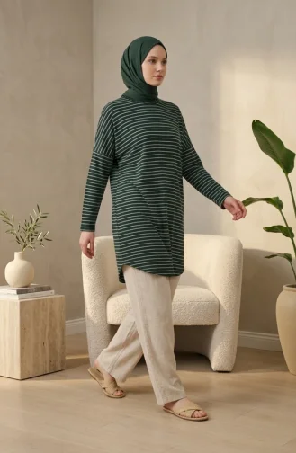 Tunique Rayée Coupe Décontractée Grande Taille Opaque Verte Réf. 8778-04 8778-04