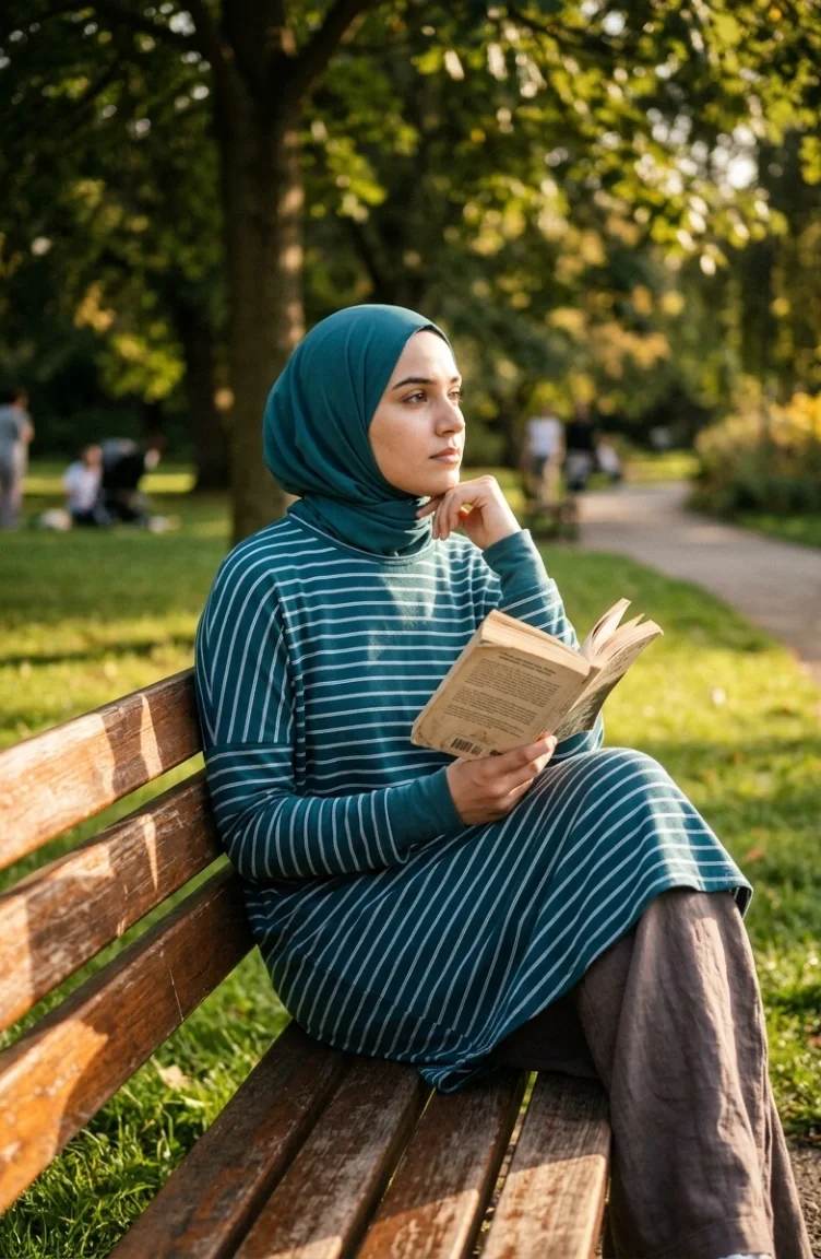 تونيك موسمي مخطط بقصة مريحة، مقاسات كبيرة، غير شفاف، 8778-02، لون بترولي 8778-02