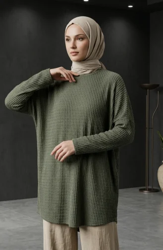 تونيك موسمي بمقاسات كبيرة وقصة مريحة، غير شفاف، رقم الموديل 8775-03، لون كاكي 8775-03