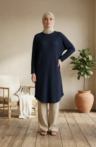Plus Size Relaxed Fit Seasonal Tunic Opaque 8775-04 Navy Blue 8775-04