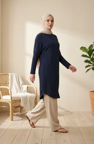 Plus Size Relaxed Fit Seasonal Tunic Opaque 8775-04 Navy Blue 8775-04