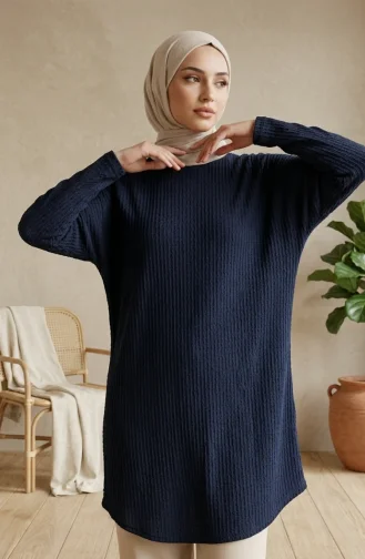 Plus Size Relaxed Fit Seasonal Tunic Opaque 8775-04 Navy Blue 8775-04