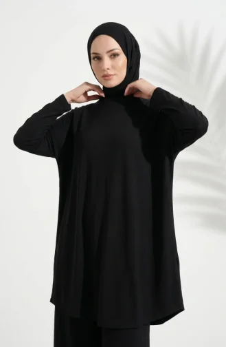 تونيك بمقاسات كبيرة وقصة مريحة 8775A-01 أسود 8775A-01