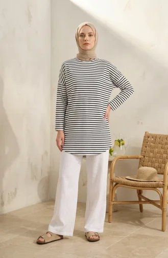 Tunique Grande Taille Coupe Décontractée De Saison Opaque 8776-01 Noir Et Blanc 8776-01