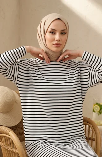 Tunique Grande Taille Coupe Décontractée De Saison Opaque 8776-01 Noir Et Blanc 8776-01