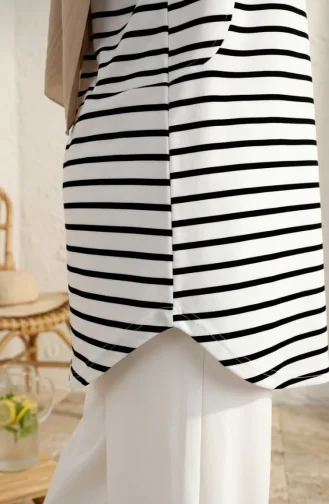 Tunique Grande Taille Coupe Décontractée De Saison Opaque 8776-01 Noir Et Blanc 8776-01