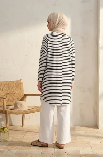 Tunique Grande Taille Coupe Décontractée De Saison Opaque 8776-01 Noir Et Blanc 8776-01