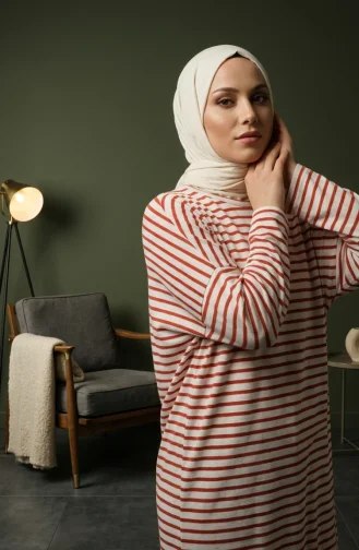 Plus Size Relaxed Fit Tunic Seasonal Non-See-Through 8776-02 Brick White 8776-02