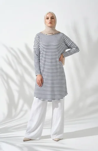 Plus Size Relaxed Fit Tunic Seasonal Non-See-Through 8776-03 Anthracite White 8776-03