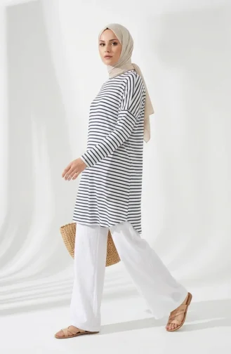 Plus Size Relaxed Fit Tunic Seasonal Non-See-Through 8776-03 Anthracite White 8776-03