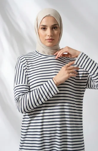 Plus Size Relaxed Fit Tunic Seasonal Non-See-Through 8776-03 Anthracite White 8776-03