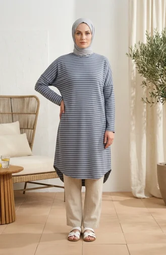 Relaxed Fit Striped Seasonal Tunic Plus Size Opaque 8778-01 Anthracite 8778-01