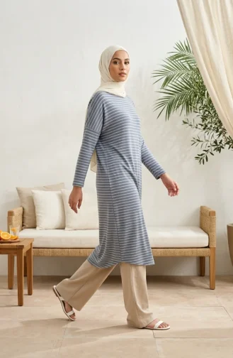 Relaxed Fit Striped Seasonal Tunic Plus Size Opaque 8778-01 Anthracite 8778-01