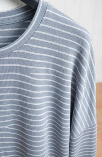 Relaxed Fit Striped Seasonal Tunic Plus Size Opaque 8778-01 Anthracite 8778-01