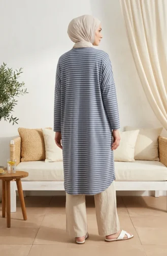 Relaxed Fit Striped Seasonal Tunic Plus Size Opaque 8778-01 Anthracite 8778-01
