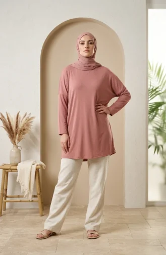 Relaxed Fit Seasonal Flowy Tunic Opaque Plus Size 8780-01 Rose Pink 8780-01