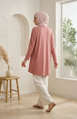 Relaxed Fit Seasonal Flowy Tunic Opaque Plus Size 8780-01 Rose Pink 8780-01