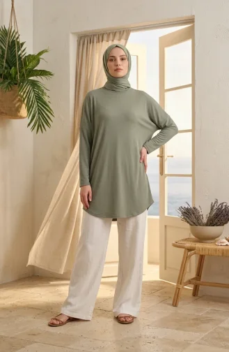 تونيك فضفاض بقصة مريحة، مناسب للموسم، غير شفاف، مقاسات كبيرة، 8780-02 كاكي 8780-02