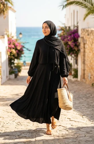 Doppelt Gewebtes Hijab-Set Zweiteilig 58123A-01 Marineblau 58123A-01