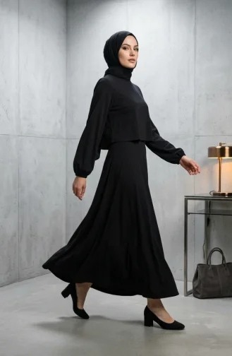 Doppelt Gewebtes Hijab-Set Zweiteilig 58123A-01 Marineblau 58123A-01