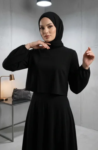 Doppelt Gewebtes Hijab-Set Zweiteilig 58123A-01 Marineblau 58123A-01