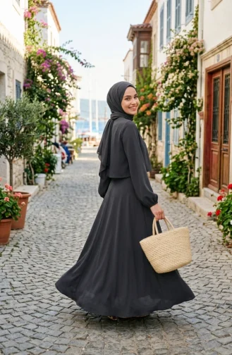 Double Fabric Hijab Two-Piece Set 58123A-03 Smoke Gray 58123A-03