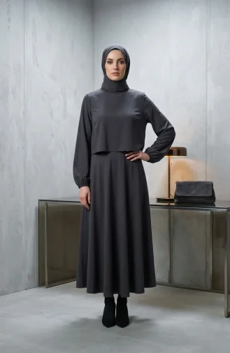 Double Fabric Hijab Two-Piece Set 58123A-03 Smoke Gray 58123A-03