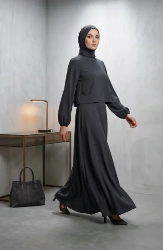 Double Fabric Hijab Two-Piece Set 58123A-03 Smoke Gray 58123A-03