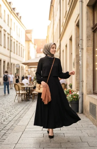 Dabıl KumaşTesettür İkili Takım 5812-01 Siyah