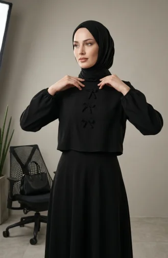 Dabıl KumaşTesettür İkili Takım 5812-01 Siyah