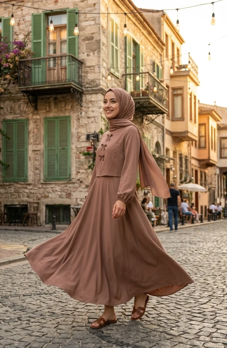 Doppelt Gewebter Hijab Zweiteilig Set 5812-04 Milchkaffee 5812-04