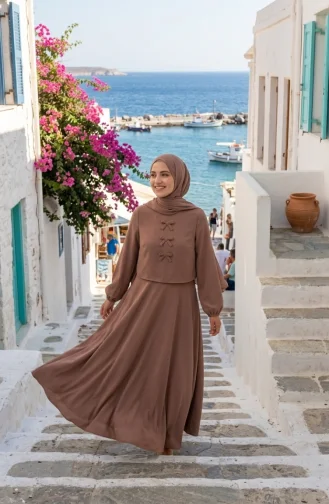 Doppelt Gewebter Hijab Zweiteilig Set 5812-04 Milchkaffee 5812-04
