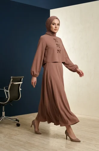 Doppelt Gewebter Hijab Zweiteilig Set 5812-04 Milchkaffee 5812-04