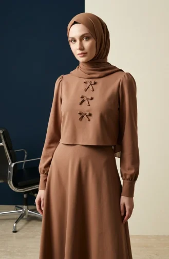 Doppelt Gewebter Hijab Zweiteilig Set 5812-04 Milchkaffee 5812-04