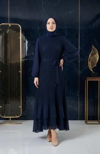 Plissiertes Chiffon-Hijab-Kleid 5751-01 Marineblau 5751-01