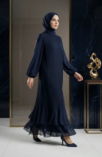 Plissiertes Chiffon-Hijab-Kleid 5751-01 Marineblau 5751-01