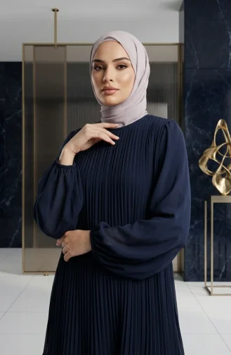 Plissiertes Chiffon-Hijab-Kleid 5751-01 Marineblau 5751-01