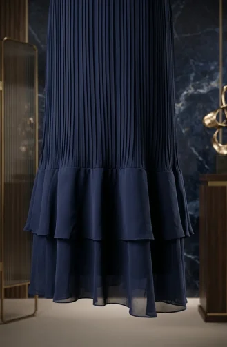Plissiertes Chiffon-Hijab-Kleid 5751-01 Marineblau 5751-01