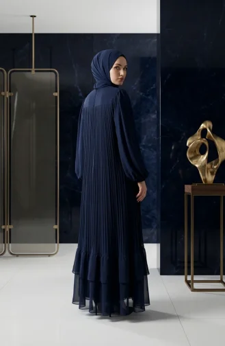 Plissiertes Chiffon-Hijab-Kleid 5751-01 Marineblau 5751-01
