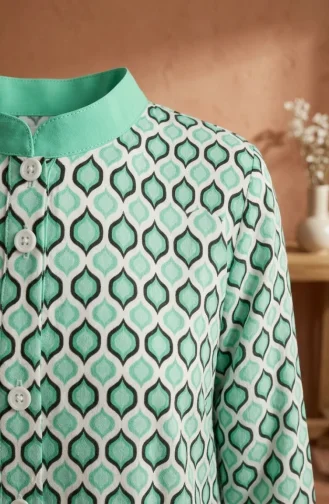 Tunique Boutonnée à Motif Géométrique 2299-01 Verte 2299-01