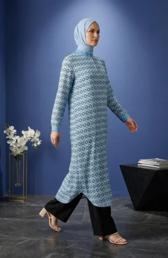 Tuniek Met Geometrisch Patroon En Knoopsluiting 2299-02 Blauw 2299-02
