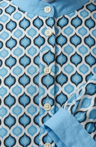 Tuniek Met Geometrisch Patroon En Knoopsluiting 2299-02 Blauw 2299-02