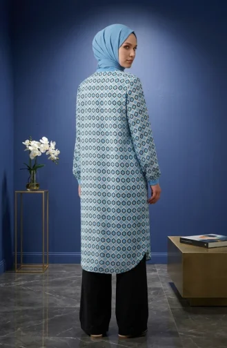 Tuniek Met Geometrisch Patroon En Knoopsluiting 2299-02 Blauw 2299-02